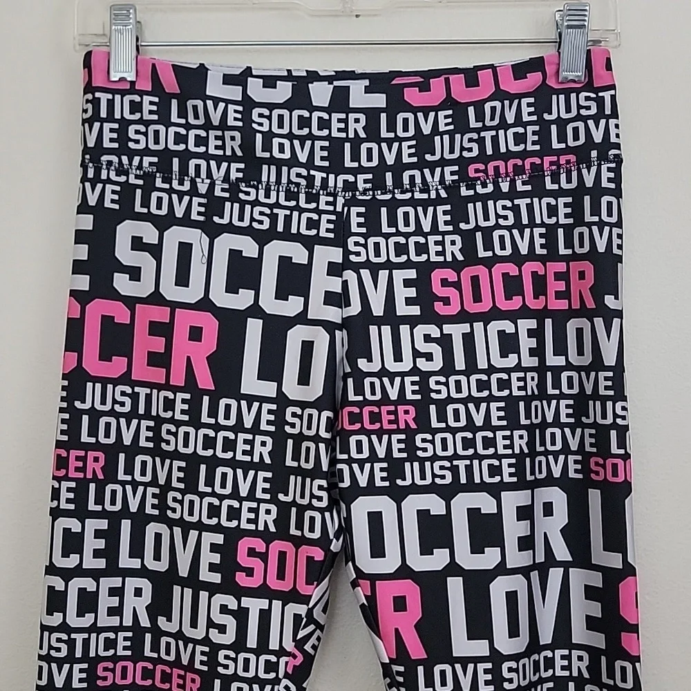 Justice Black, Pink & Silver Soccer Print Leggings Girls Youth 18